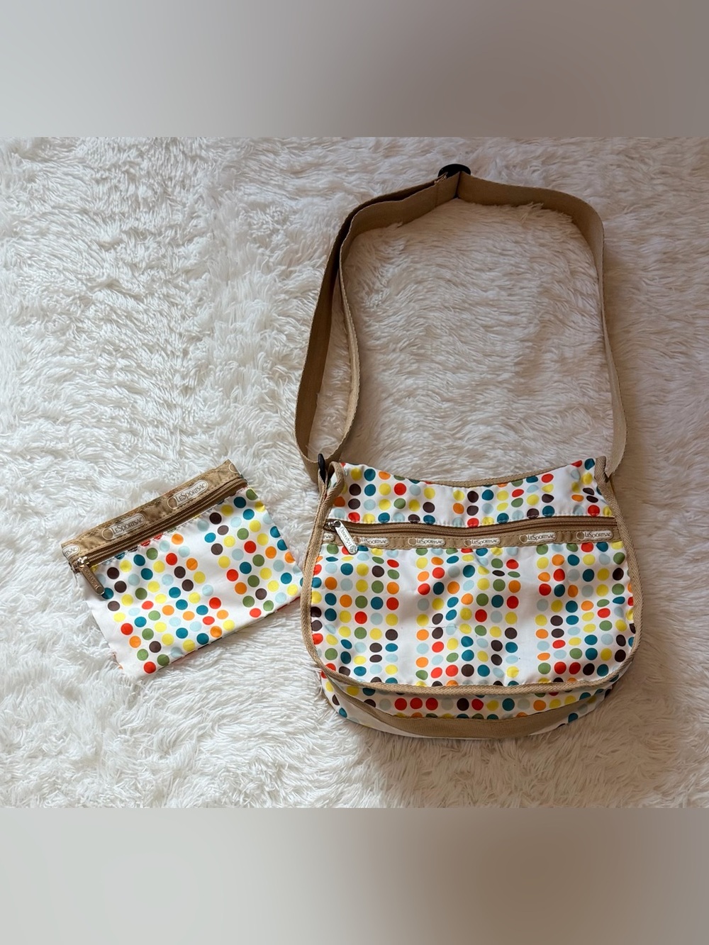 LeSportsac Classic Hobo Bag & Matching Pouch - "Wonder Print" Polka Dot (2006)